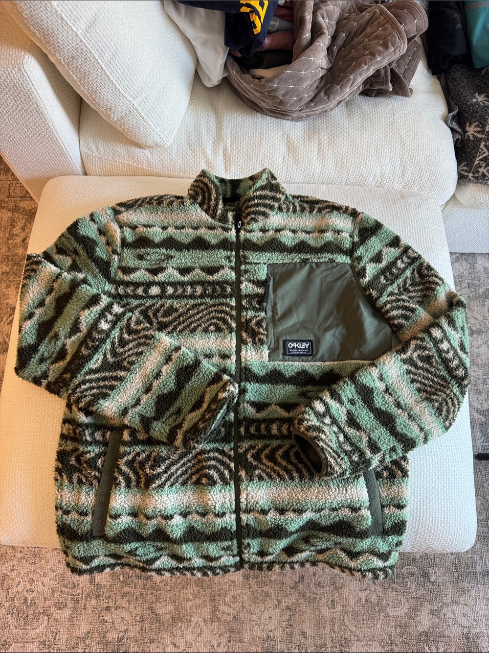 Oakley Green and Olive Patterned Sherpa Jacket